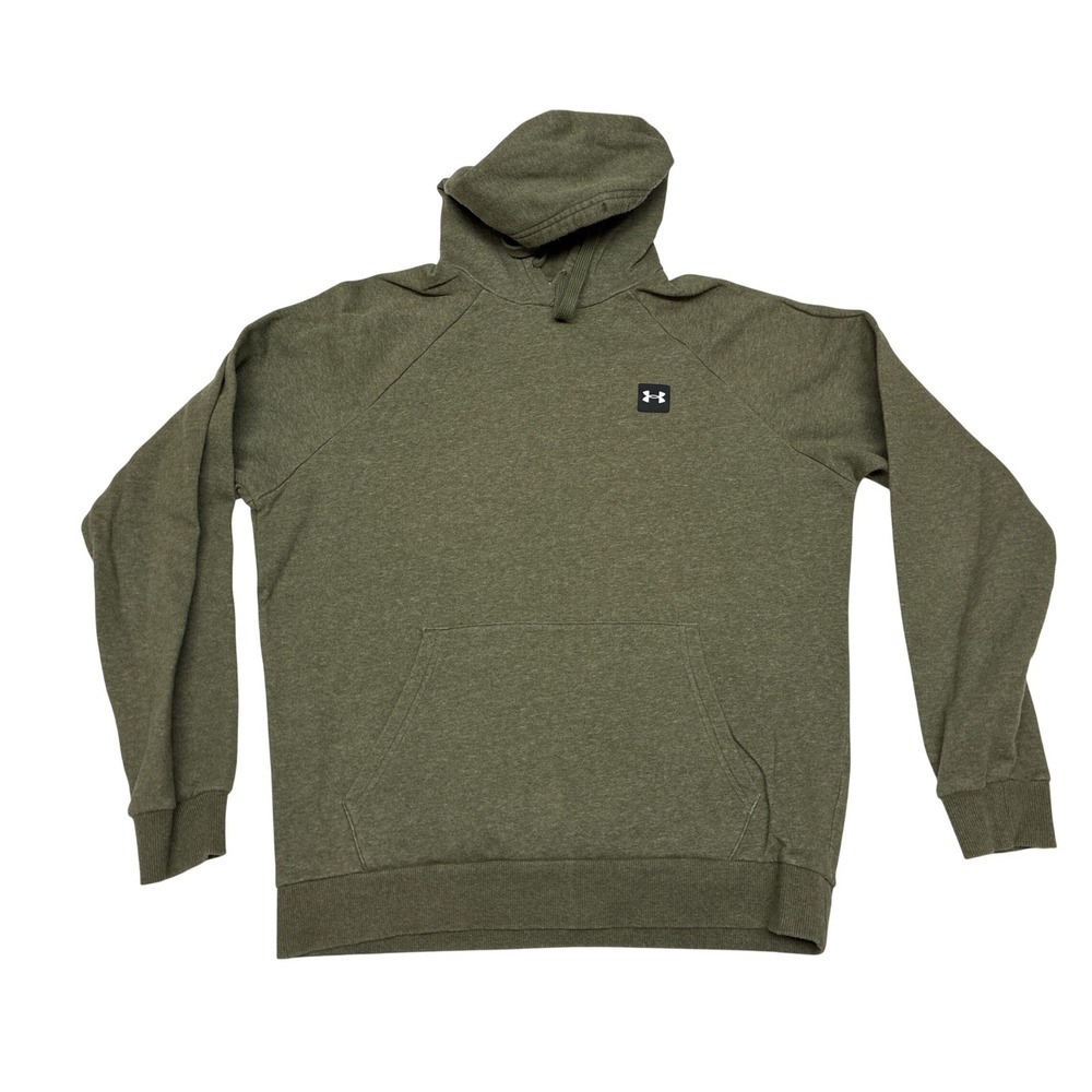 Under Armour Mens Rival Fleece Hoodie Olive Green Heather Loose Fit Medium